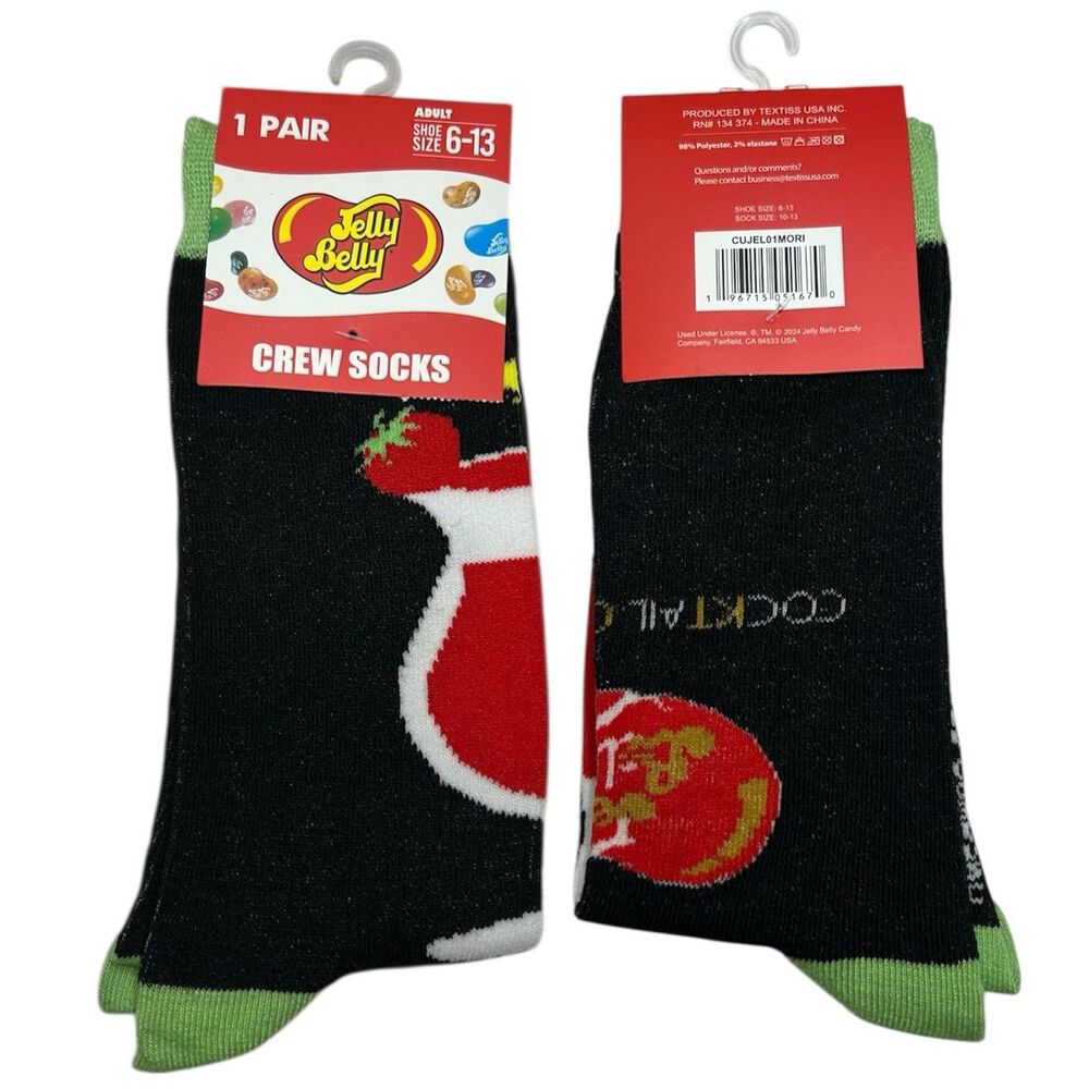 1x  Jelly Belly Novelty Crew Socks Adult Set Size 6-13